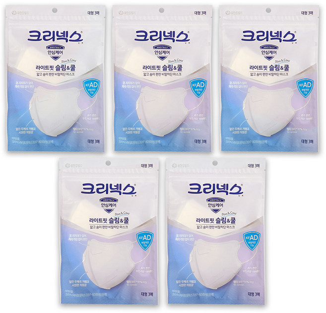 크리넥스 KF-AD 비말차단 라이트핏 슬림&쿨 마스크 대형, 화이트, 5개, 3매입