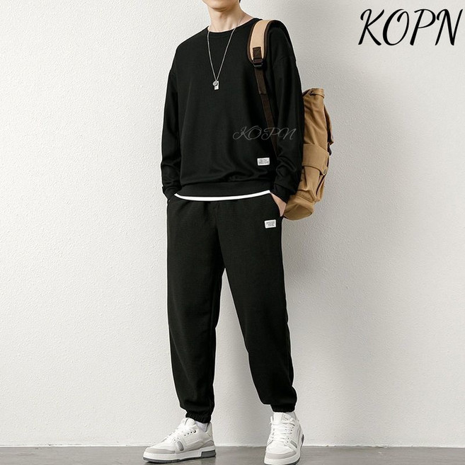 "KOPN워프거 맨투맨 세트 남성 봄 휴가 2벌 라운드 캐주얼 스포츠 남성복 1벌 "