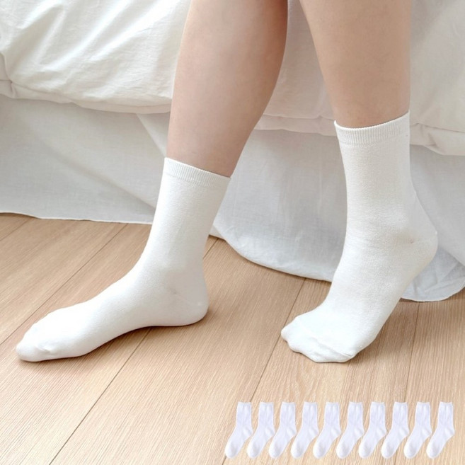 RABBITT 국산 여성 무지 골지 데일리 학생 중목 면 양말 10켤레