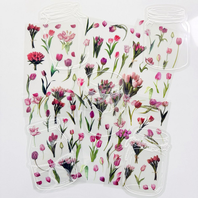 데일리펀 압화 꽃 화병 스티커 책갈피 만들기 세트, 11매, 튤립