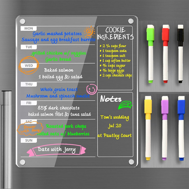 냉장고 아크릴 자석 메모보드 세트, 투명한