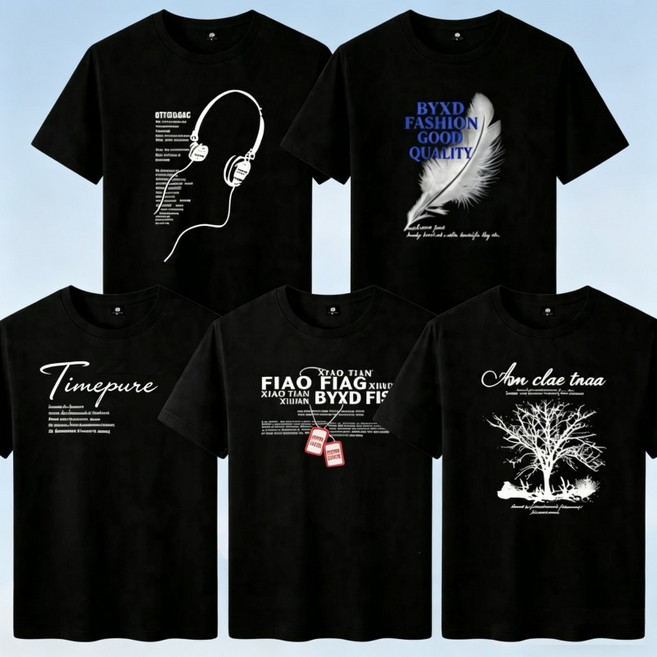 1+1+1+1+1 남성용 빅사이즈 여름용 면 반팔루즈핏 티셔츠 5팩 120KG까지 (5종세트)