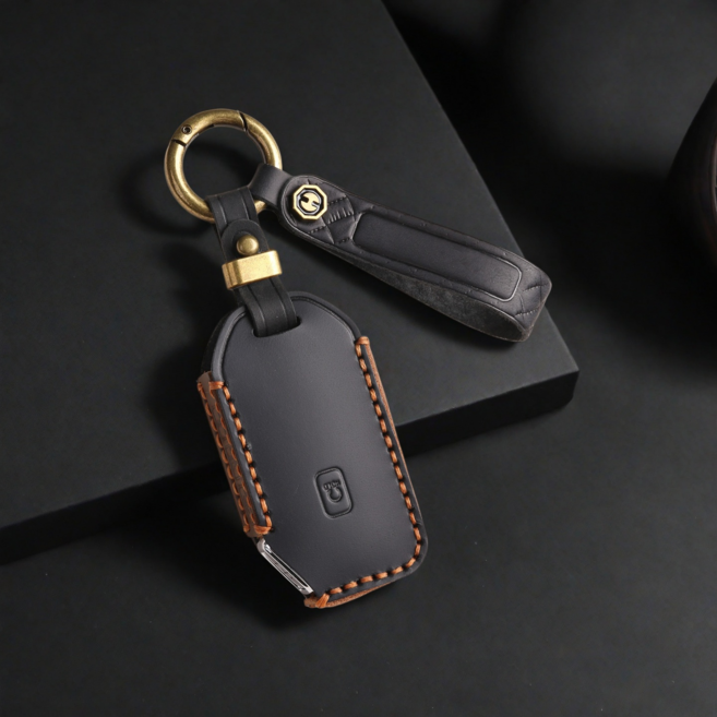 GASUNG 기아 가죽 차키케이스 키홀더+ KIA차량용 키커버 (기아호환 5버튼 7버튼), 신사 블랙