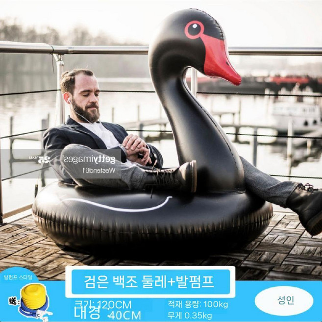 대형튜브 워터베드 풀장 해먹 침대튜브 인증샷 수영장 풀빌라 성인용 수영 튜브 물놀이용품, 특대 블랙 스완써클 120 cm, 1개