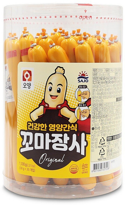 꼬마장사 소시지 1330g(35개입) 1통 어린이 사무실 영양 단체 간식 안주 소세지 선물 학교, 1.33kg, 1세트