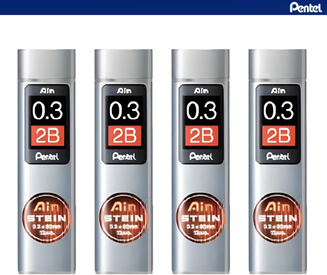 펜텔 Ain 아인슈타인 고강도 샤프심, 4개, 0.3mm, 2B