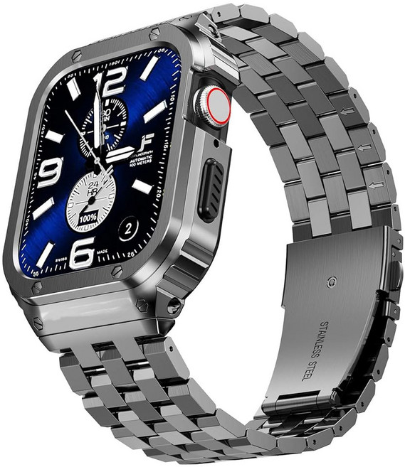 애플워치 피트니스트래커 스포츠 스마트워치 남성용 44mm 42mm 애플 워치 밴드와 케이스 호환 가능한 SUPLINK 스테인리스 스틸 밴드 iWatch 시리즈 SE 3/2/1, Space Grey, 42mm(Series 11/10)