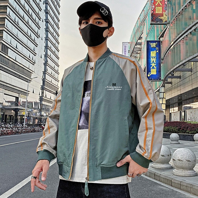 M-4XL 潮牌撞色飛行外套 防風機車外套 MA1軍裝夾克, 绿色,3XL【70-80KG】