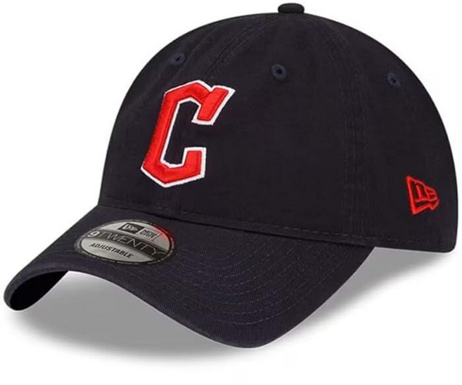 New Era MLB 카키 코어 클래식 9TWENTY 조절 가능한 모자 캡 프리 사이즈 브라운., 클리블랜드 가디언즈 네이비 블루