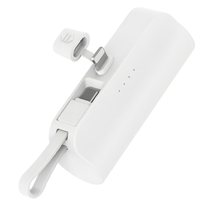 뉴클 도킹형 미니 일체형 보조배터리 5000mAh 메인 8핀 + 서브 C타입, NCPB-R5-CHL(8핀), 화이트