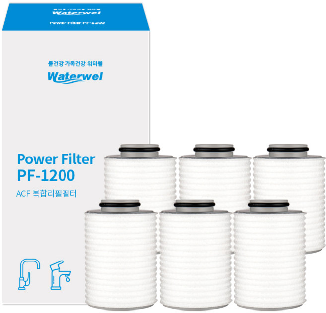 워터웰 PF-1200 ACF복합필터 6개입 코브라 거위목 세면대 필터 샤워기 전용 리필 필터, 6개