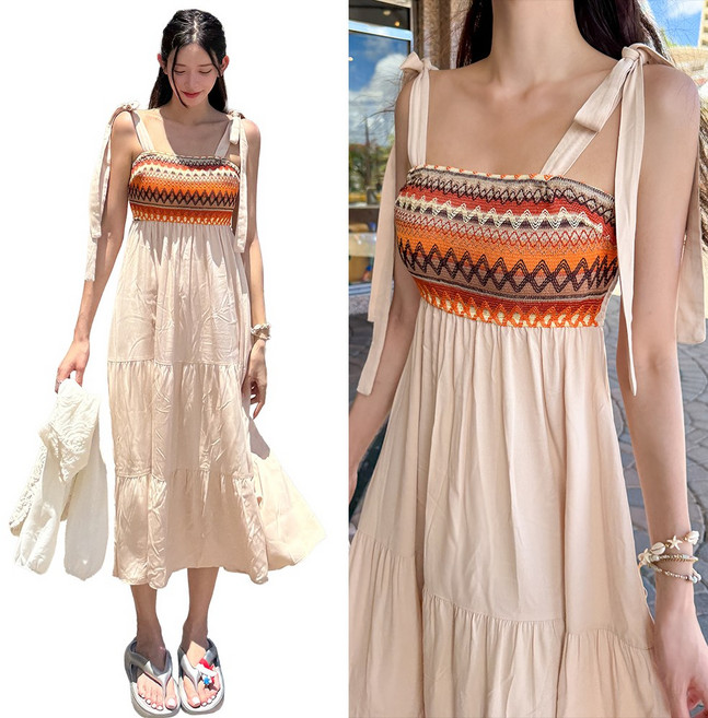 비키비키 샬롯 여성 원피스 나시 롱 캉캉 비치웨어 빅사이즈 에스닉 자카드