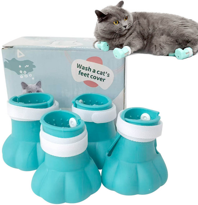 견행묘행 고양이 목욕 신발 할큄방지 슈즈 커버, 1세트, 아쿠아그린