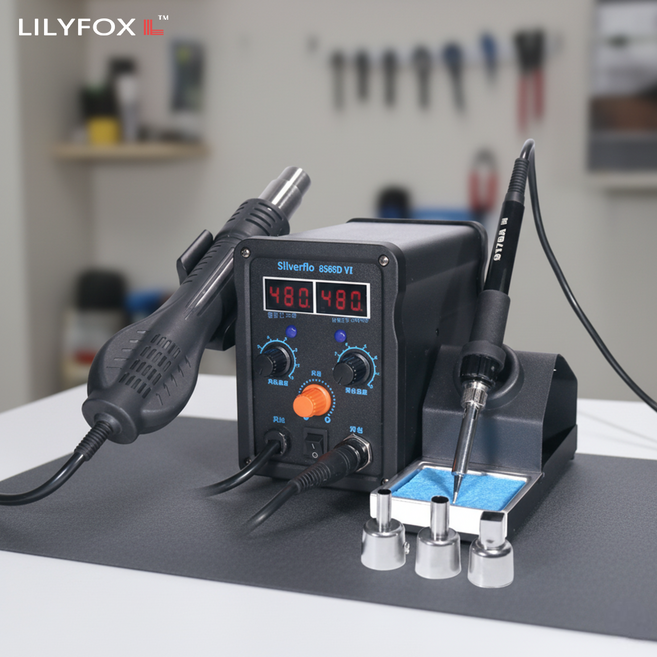 릴리폭스 인두기 온도조절 세트 납땜 전기 디지털 온도 열풍기 풍속조절, 1개, 858D 고출력 단일 히팅 700W 2, 기본 색상