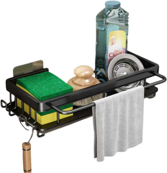 BESTBOMG 무타공 욕실선반 일자형 접착식 주방선반 다용도 알루미늄 부착식 선반, 1개, 블랙