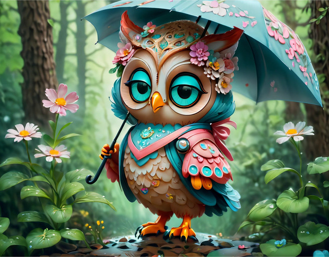 숲 꽃 부엉이 풍수 조각퍼즐 부엉이 가족 부엉이 부부 행운 성공운 금전운에 좋은 컬렉션 그림퍼즐 어르신 효도선물 집콕취미, 05-숲 속 우산쓴 꽃부엉이, 1개