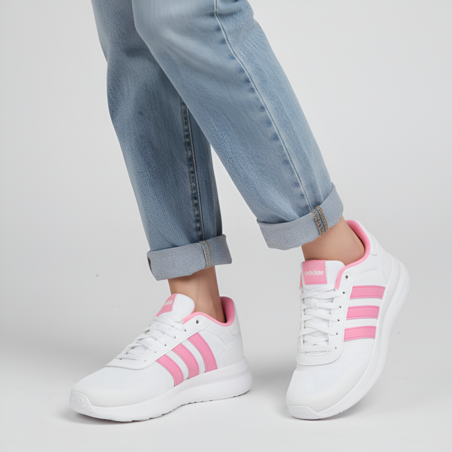 아디다스 라이트 레이서 여성 운동화 화이트 핑크 발편한 헬스 러닝화 가벼운 스니커즈 스포츠양말증정