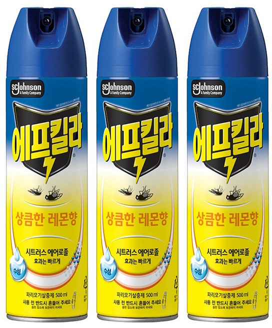 에프킬라 모기약 상큼한 레몬향 500mlX3개 모기스프레이, 3개