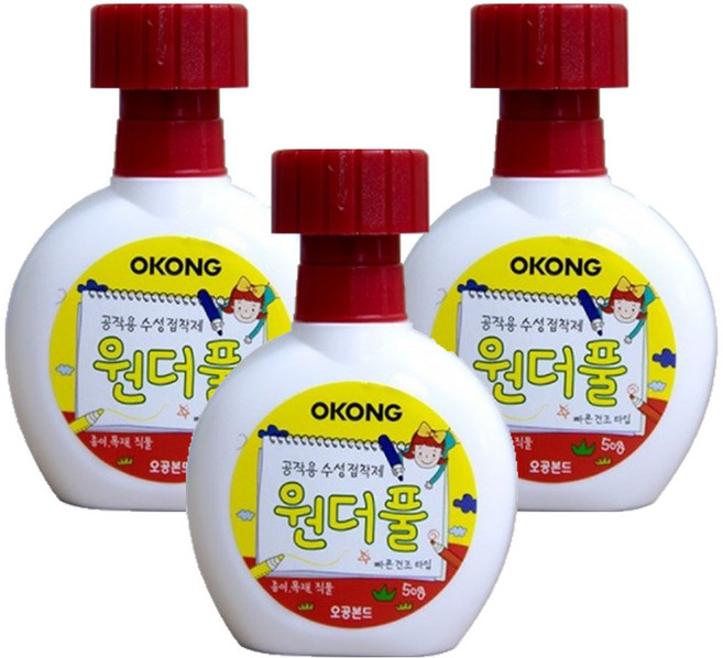 오공본드 친환경 공작용 종이 목재 직물 접착제 원더풀, 3개