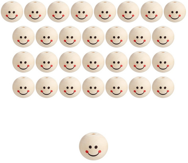 [모핸] 스마일 나무구슬, 12mm, 30개