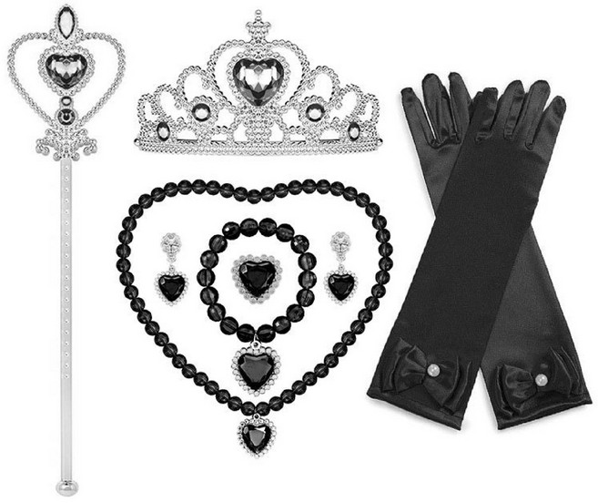 [청춘교복] 공주세트 7종 생일 축하 파티 브라이덜샤워 연말 선물 소품 프린세스 코스튬 주얼리 왕관 요술봉 목걸이 액세사리, 1개, 블랙