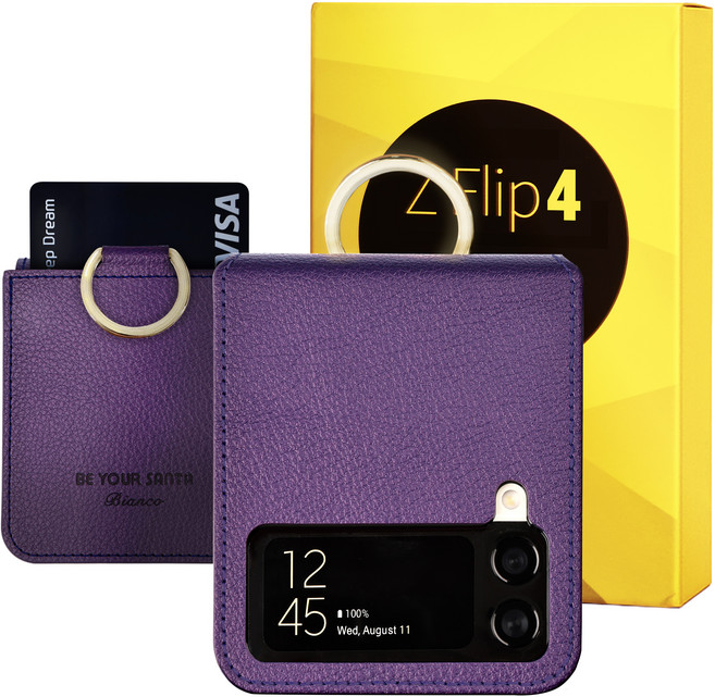 갤럭시 Z플립4 케이스 이태리 비건 가죽 힌지보호 카드 수납 링 지플립4 보스코(카드포켓3) 비앙코(카드포켓1)