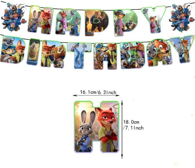 뉴 주토피아 생일 파티 장식 풍선 배너 컵케이크 선물 애니메이션 영화 닉 주디, 1개, 15. Banner-15PCS