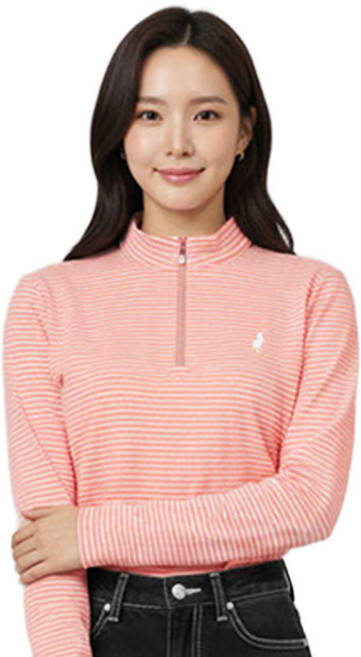 [빅히트 패션] 여성 반집업 반목 스트라이프 피치 티셔츠