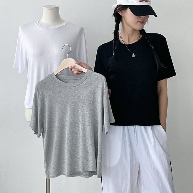 투데이앤룩 여성용 소프트 터치 레이온 크롭 반팔 티셔츠