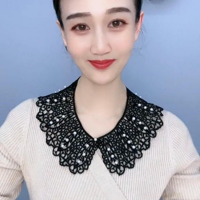 貝珠蕾絲假領韓版花邊女士鏤空木棉絲披肩夏季防曬假領子百搭