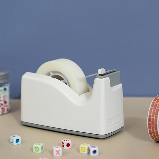 잘잘리오 어린이 테이프 디스펜서 자동 안전 커터기 레인보우 미니, 화이트, 1개