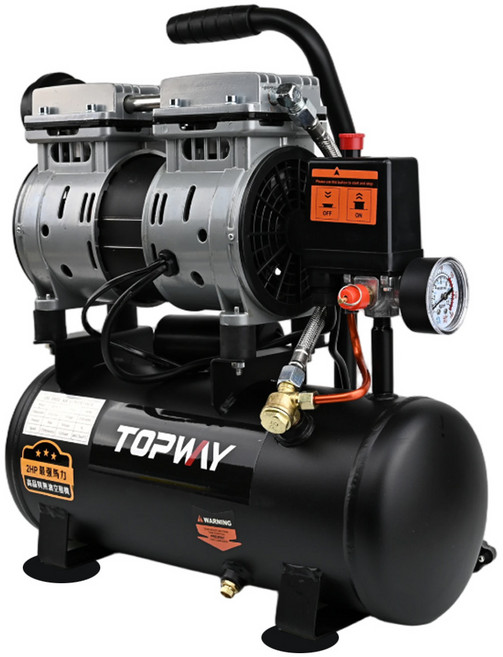 TOPWAY 無油式空壓機 9L 銅芯電機 110V 單進氣移動式壓縮機 贈風槍風管, 1個, (銀)單進氣9L無輪 贈風槍風管