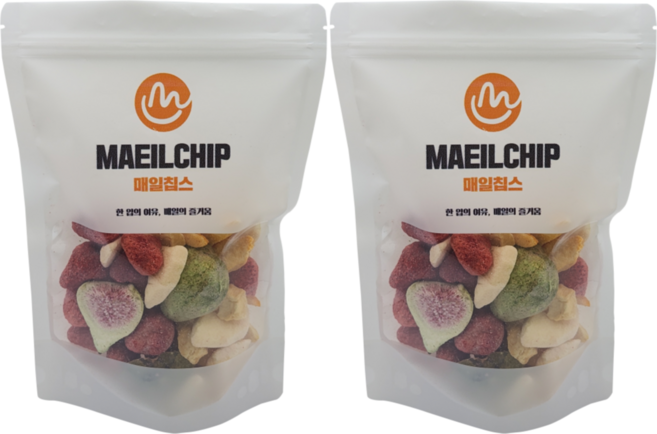 매일칩스 딸기 복숭아 파인애플 사과 무화과 5종 믹스 동결 건조 과일, 2개, 90g