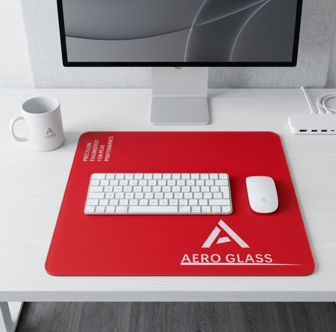 AEROGLASS 강화유리 게이밍 글라이드 마우스패드, 1개, Red,400x450mm