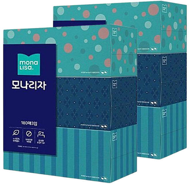 모나리자 각티슈 180매 x 6개 대용량 미용 휴지 화장지 사각 곽 티슈 천연펄프 크리넥스