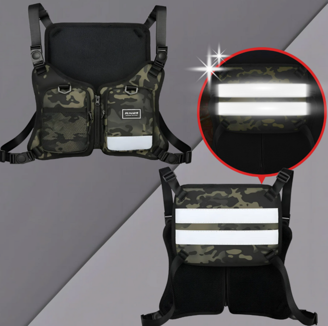 런닝 오토바이 배달 낚시 매쉬 야간 안전반사띠 체스트백, 블랙