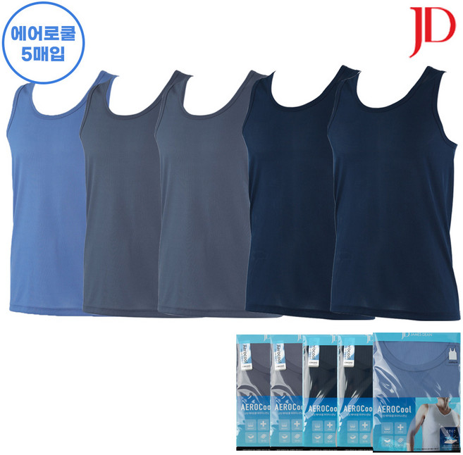제임스딘 남성 에어로쿨 후라이스 런닝 민소매 메리야스 난닝구 쿨나시 5매세트