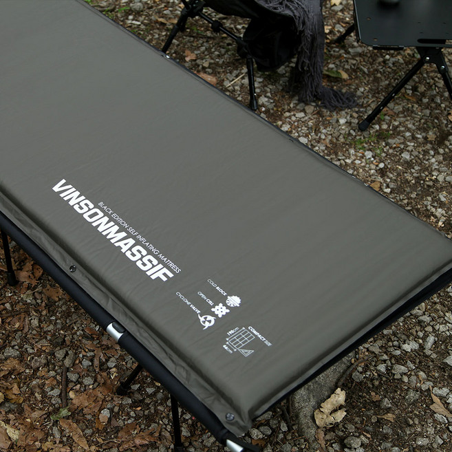 [빈슨메시프] 자충매트 프리미엄5T 5cm 싱글 캠핑 자충 에어매트 휴대용 매트리스 블랙, 프리미엄5T 싱글 카키