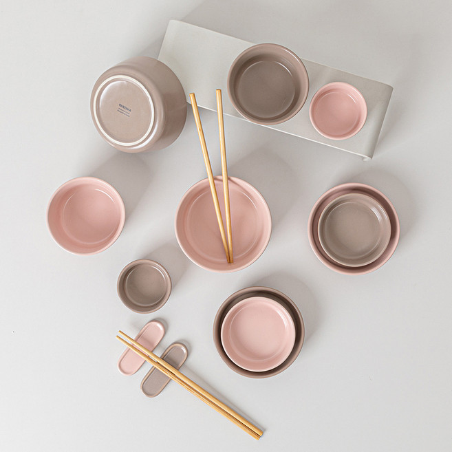 도자기 2인 그릇세트 밥그릇 국그릇세트, 1세트, 14P, P-그레이