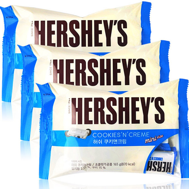 허쉬초콜릿 스낵사이즈 쿠키앤크림, 165g, 3개
