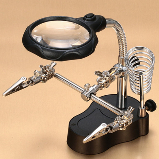 정밀 작업용 남땜 회로 기판 스탠드 확대경 전기 거치대 전자과 납땜 미세 납흡취 LED