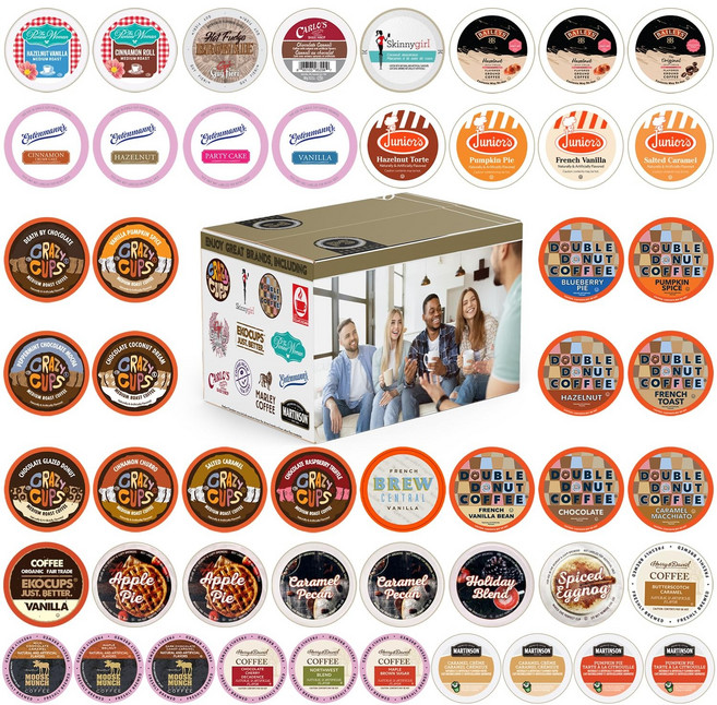 Perfect Samplers 헤이즐넛 커피 포드 버라이어티 팩 미디엄 로스트 다양한 큐리그 K컵 머신용 50개 241001, 50 Count (Pack of 1), 1g, 1개, 50개입