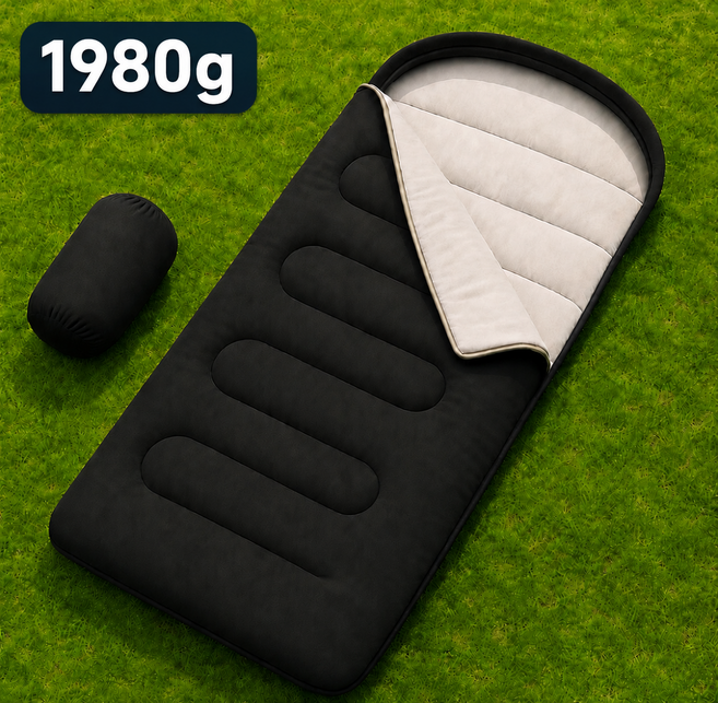 리브하움 고급형 충전재 사계절용 대형 침낭 1980g, 블랙(검정), 1개