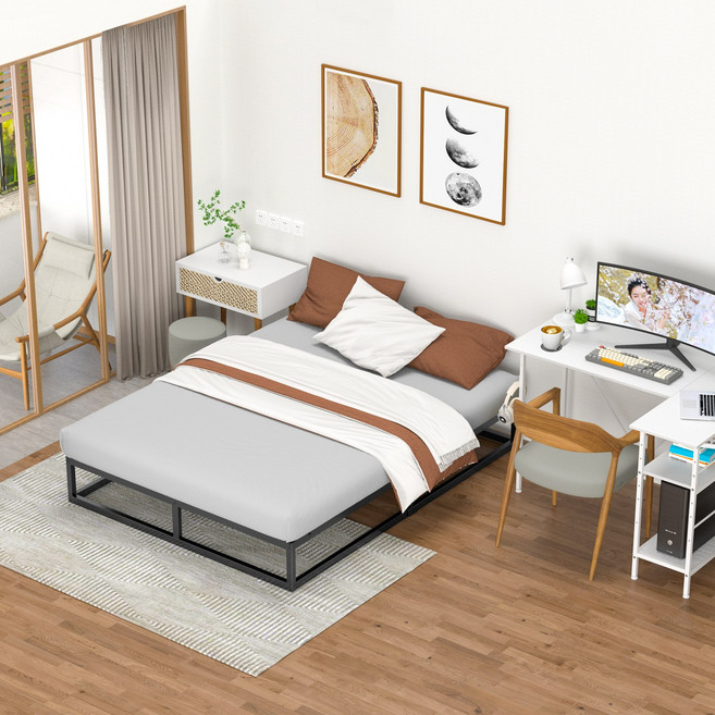 JSUSUJ 철제 침대 프레임 간단 침대 프레임 철제 침대 프레임 저상형 철제 헤드없는 침대프레임 철제 퀸 프레임 공간활용 침대 프레임, 블랙