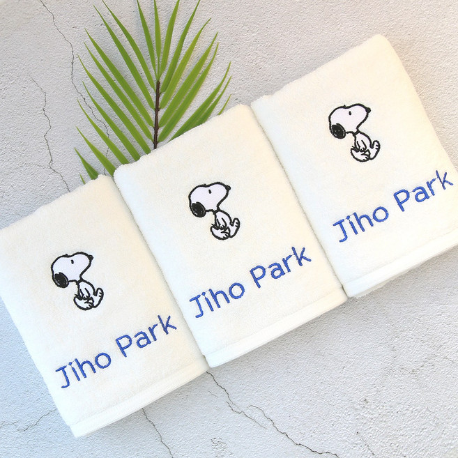 송월타월 이름인쇄 수영장 군대 기숙사 수건 이니셜 네임 소량제작 자수 타올, 4개, 아이보리