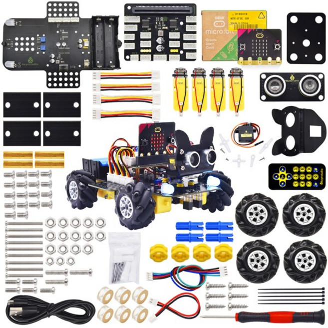Keyestudio 4WD 메카넘 로봇 자동차 마이크로 비트 V2 휠 로봇 자동차 키트 STEM 장난감 Makecode 및 Python 프로그래밍 마이크로 비트 V2, [01] 옵션1