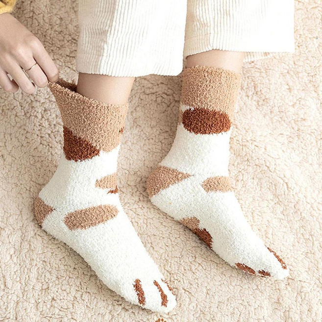 겨울 수면양말 후리스 보온방한 중목 극세사 도톰한 파스텔