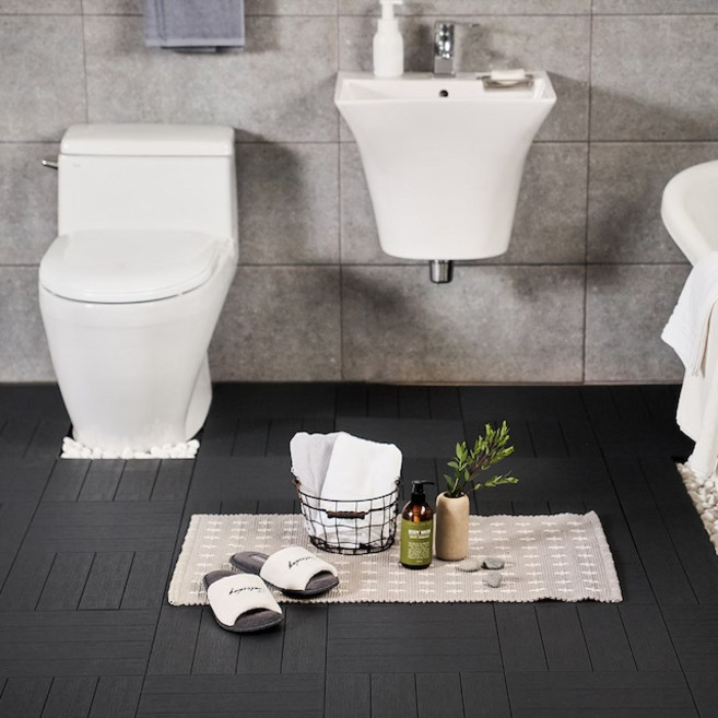 자취생활연구소 북유럽풍 일자 분리형 바닥재 데크 18EA + 보조블럭 24EA + 미끄럼 방지 패드 96EA 세트, 브라운, 18개