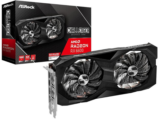 ASRock AMD 라데온 RX 6600 챌린저 D 8GB GDDR6 디스플레이포트 14Gbps HDMI 0dB 사일런트 쿨링 128비트 7680 x 4320 듀얼 팬 그래픽 카드