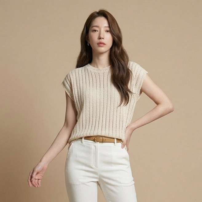 드마엘 여성 로슨 레이스 여름 니트 + 델로나, 1.아이보리